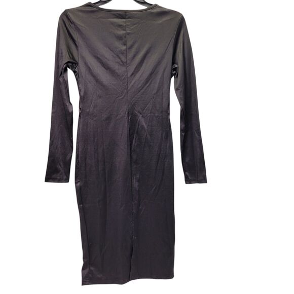 Women's Elegant Office Long Sleeve Midi Solid Black Dress Size Medium - Picture 2 of 10